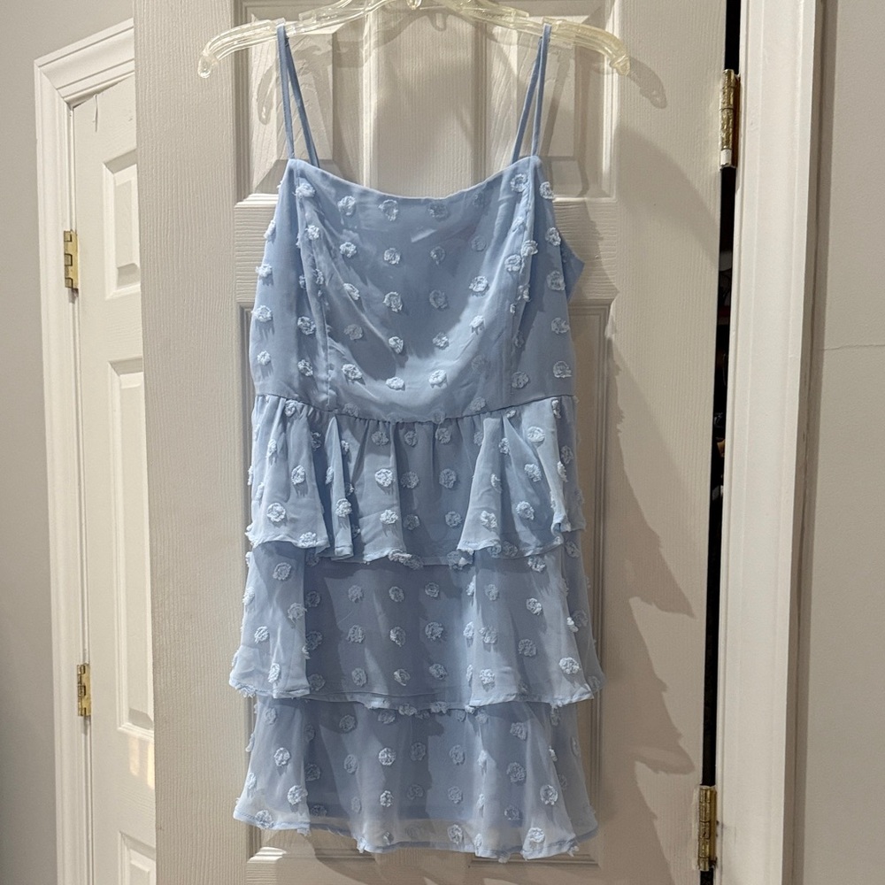 miami Light Blue Tiered Spaghetti Strap Dress